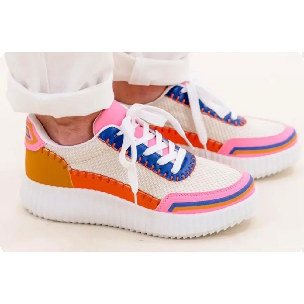 Dirty Laundry Womens Multi-Color Mesh Platform Sneakers‎ Orange Pink Size 9